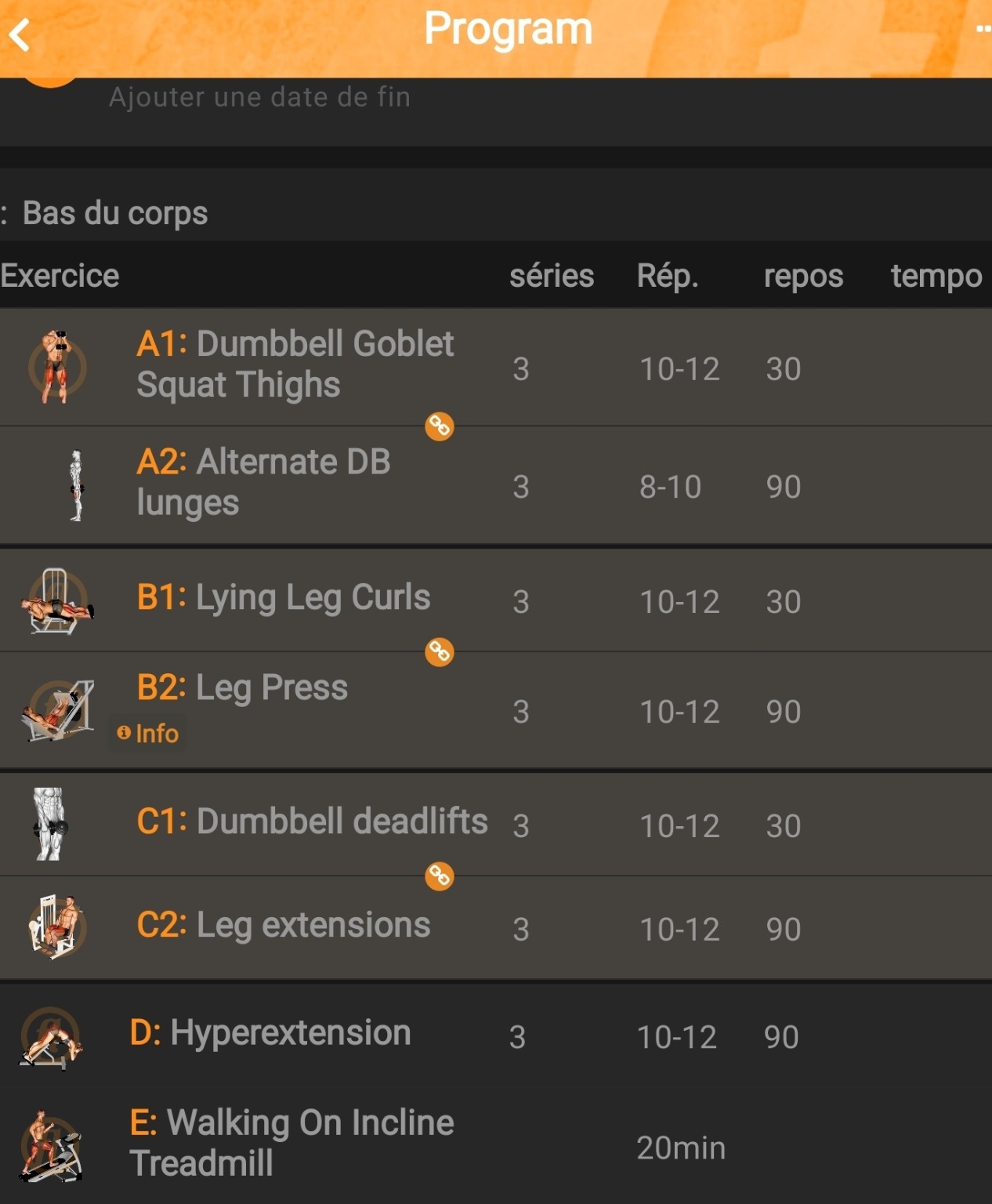 Aperçu d’un programme d’entraînement dans Fitlog