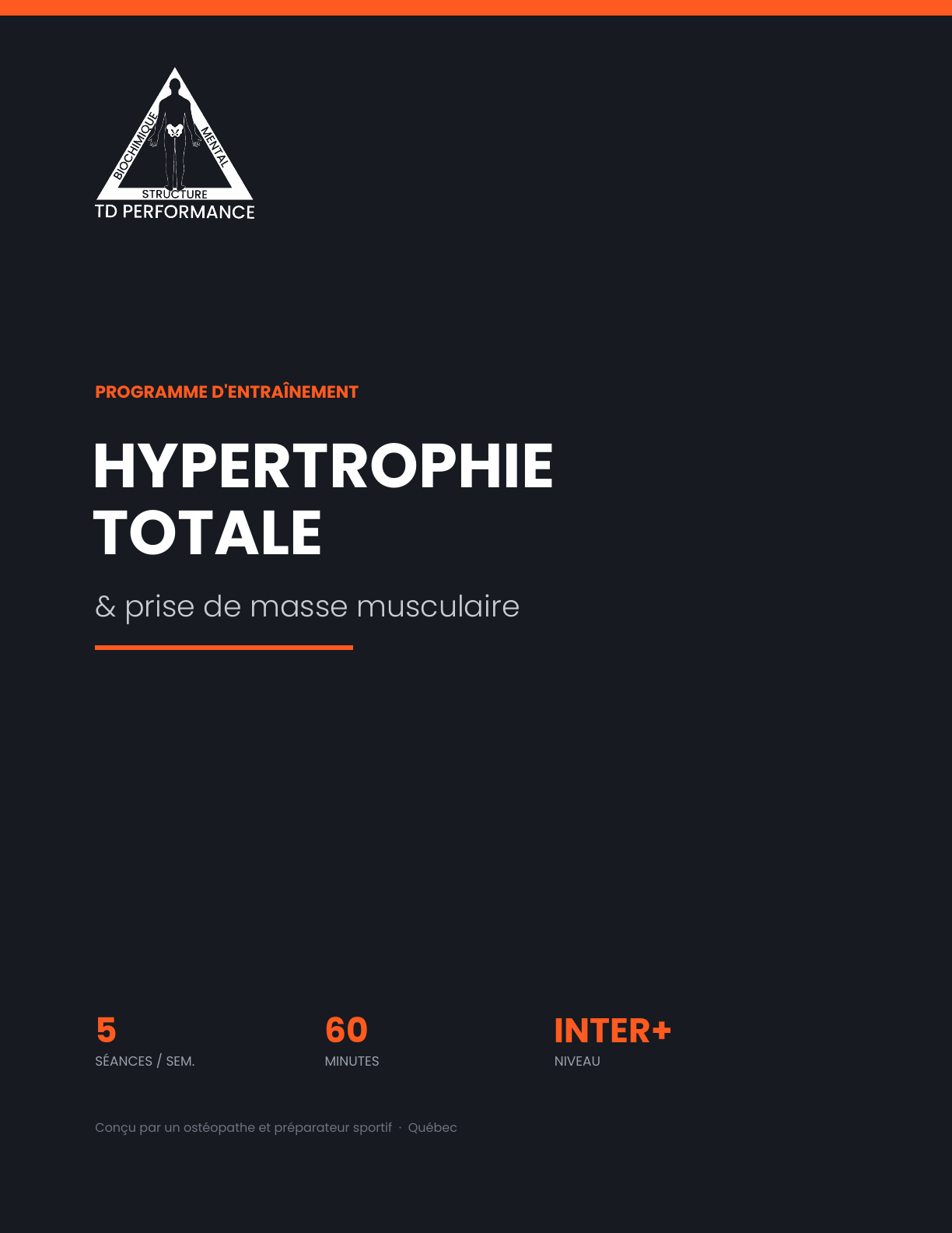 Couverture du programme PDF Hypertrophie totale et prise de masse de TD Performance